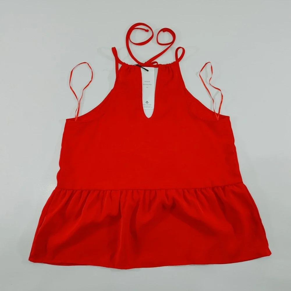 Olive &‎ Oak Rocking Red Halter Peplum Top Sleeveless Blouse Size  XS
